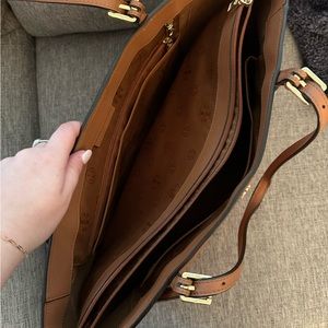 Tory Burch brown tote with gold tone hardware